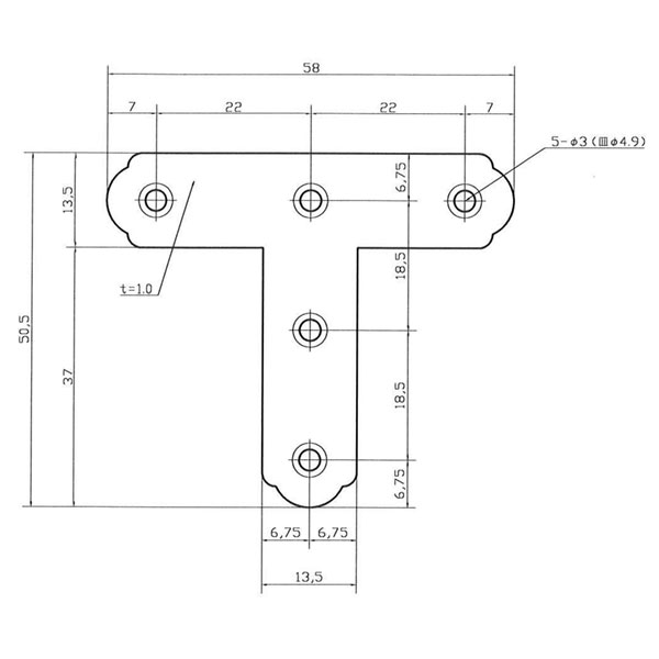ブロンズ隅金 T字 WAKI AC-085 57X50