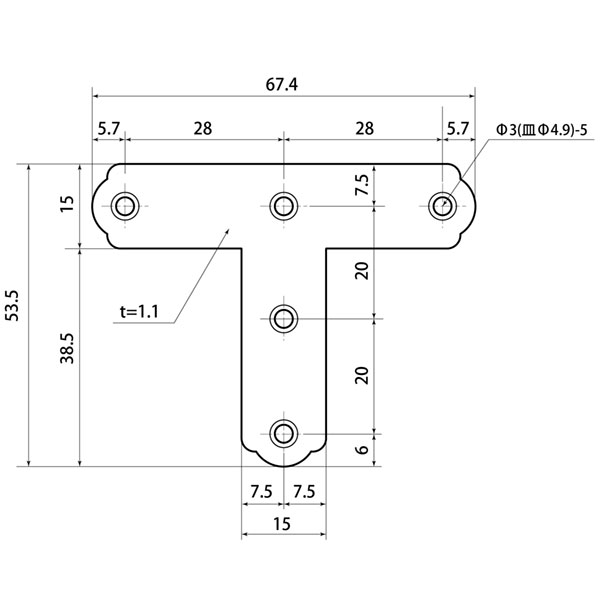 ユニクロ隅金 T型 ML303 68MM